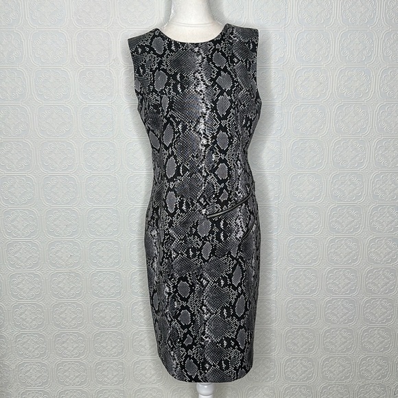 MICHAEL KORS | Snake Print Sleeveless Black & Gray Dress with Zipper Detail - Picture 1 of 12